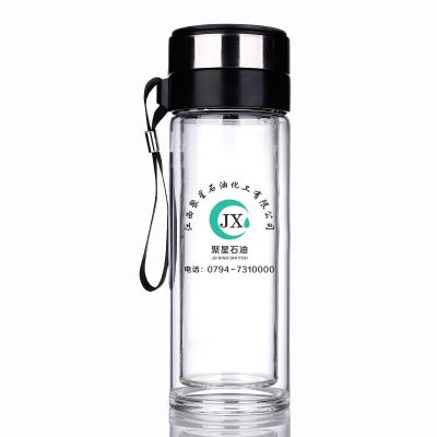 江西聚星石油化工定制雙層玻璃杯客戶(hù)禮品廣告杯